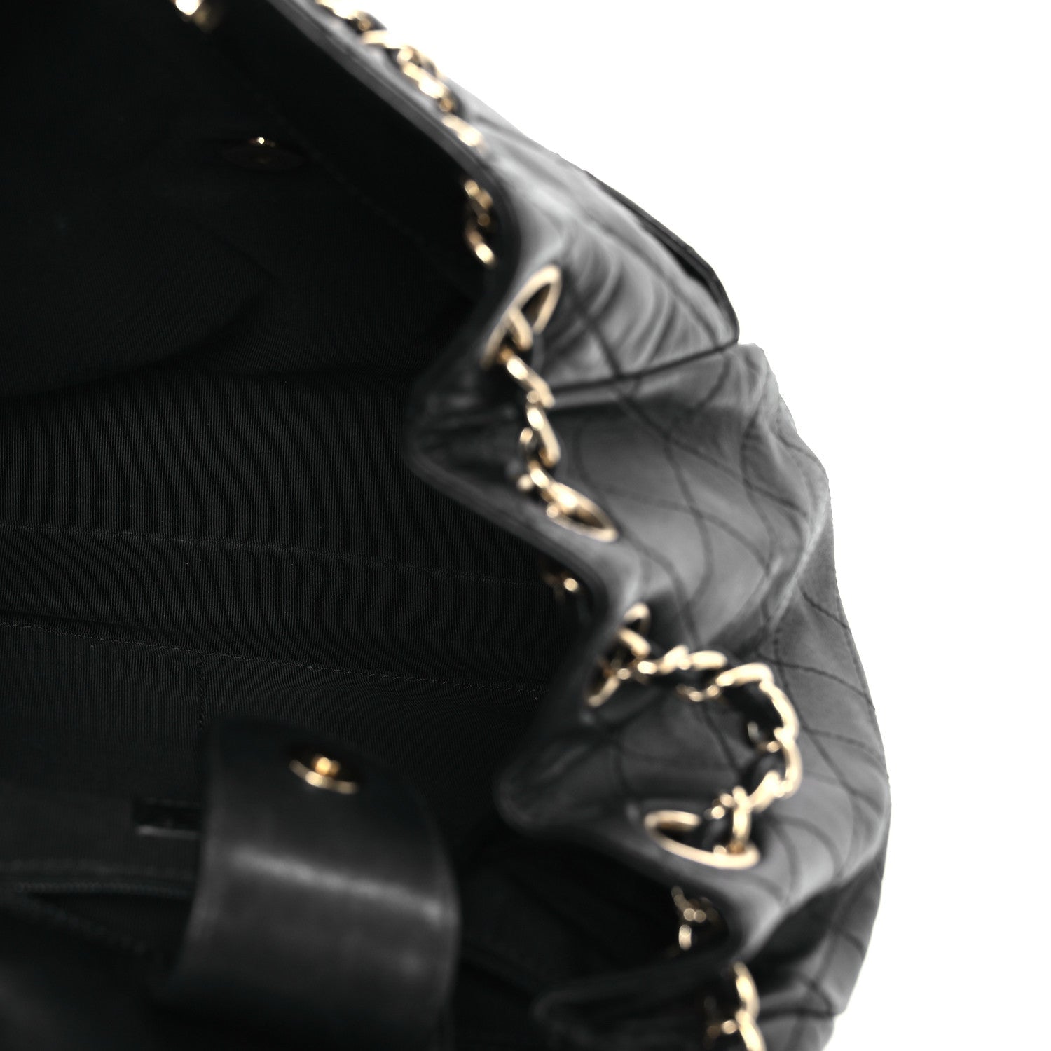 Lambskin Quilted Drawstring Bag Black