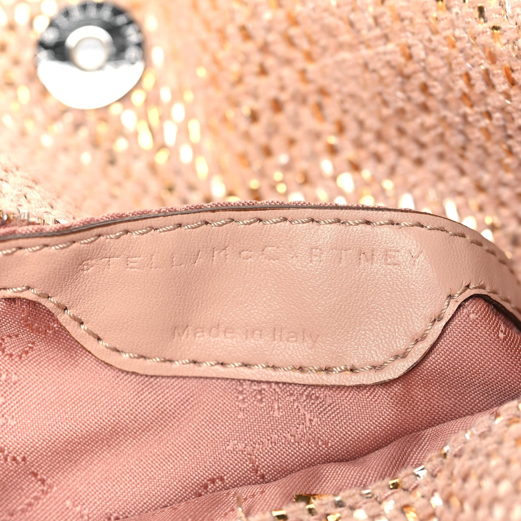 Metallic Woven Raffia Mini Falabella Fold Over Tote Pink