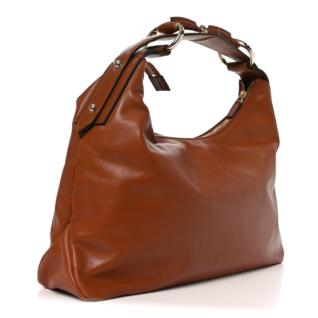 Calfskin Medium Horsebit Chain Hobo Brown