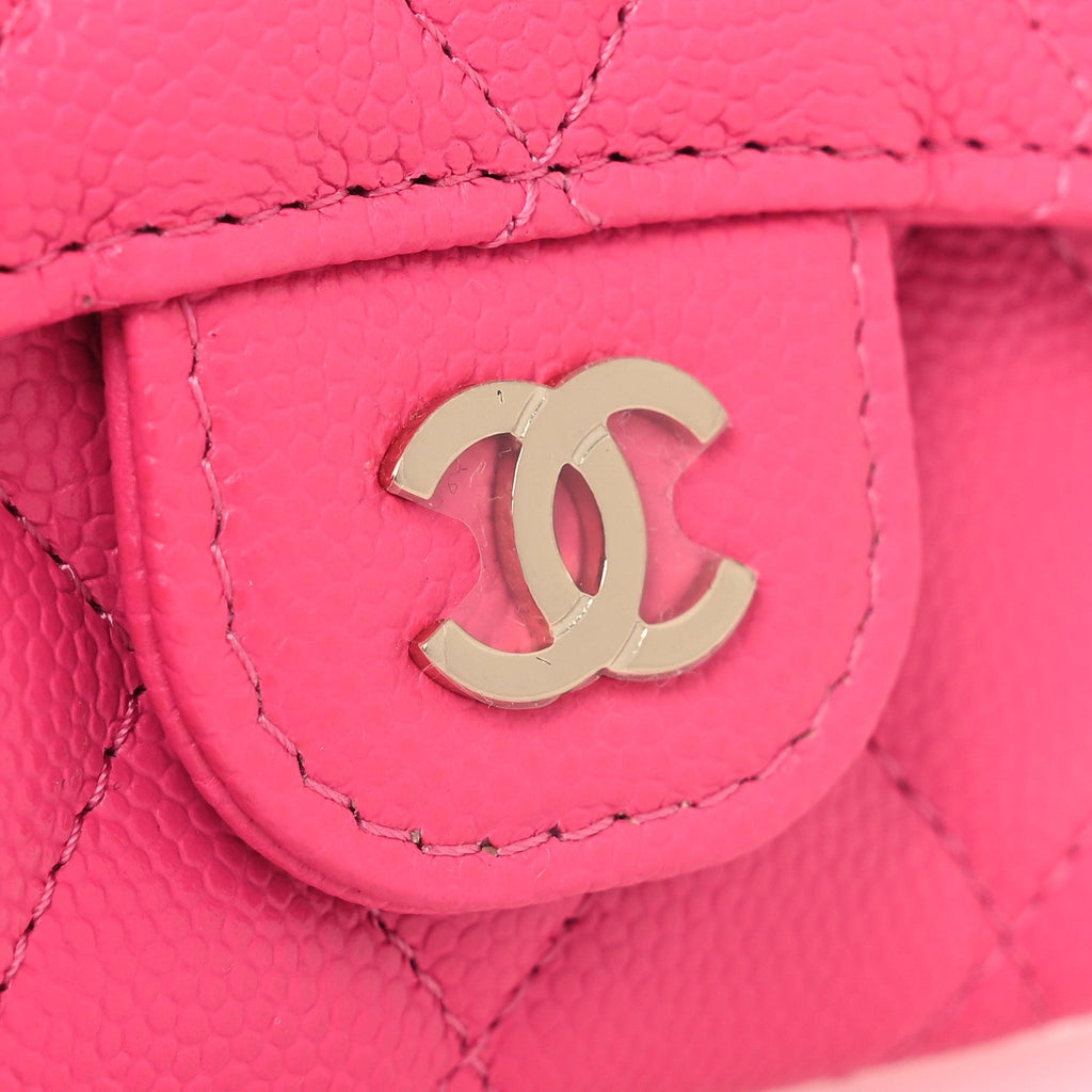 Caviar Quilted Flap  Holder Wallet Pink