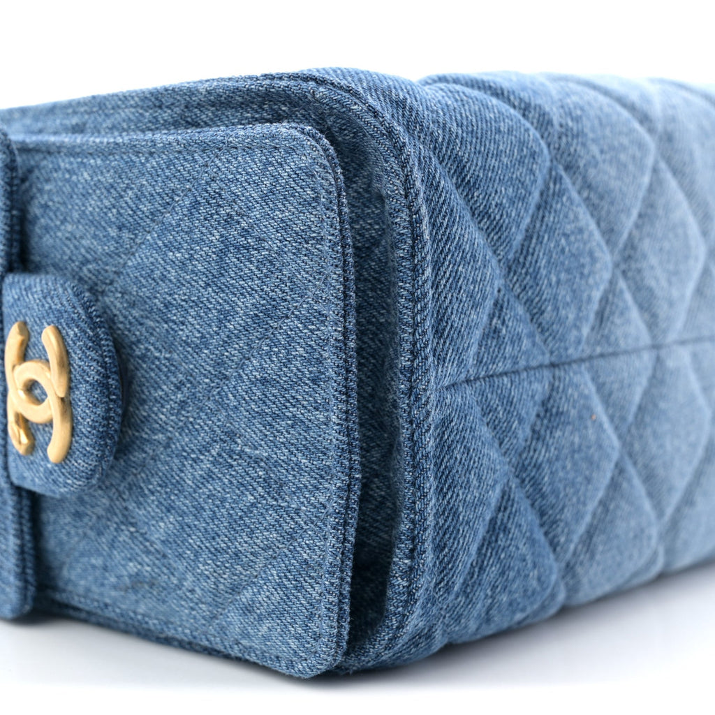 Washed Denim Quilted Mini Chanel 25 Handbag Blue