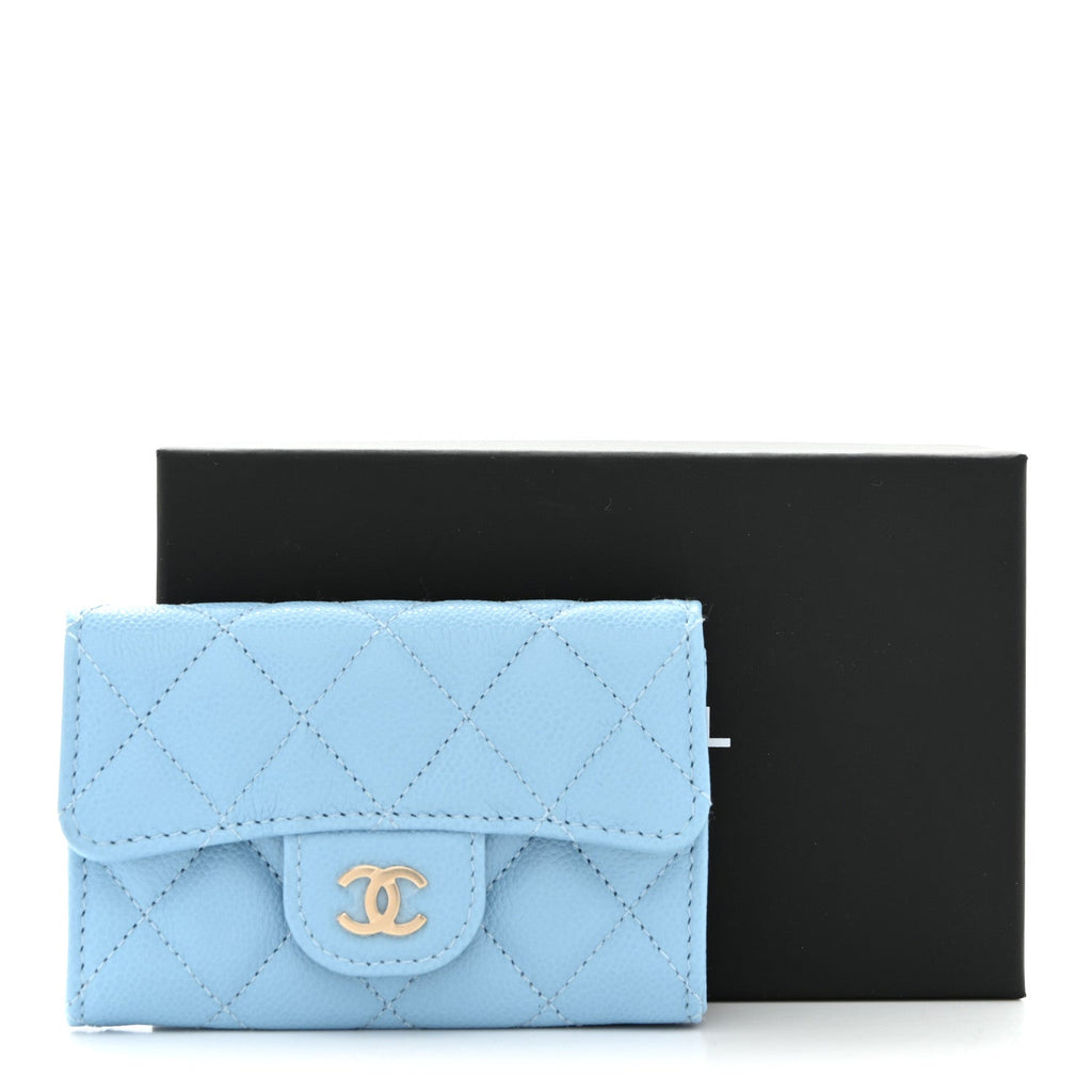 Caviar Quilted Flap  Holder Wallet Light Blue
