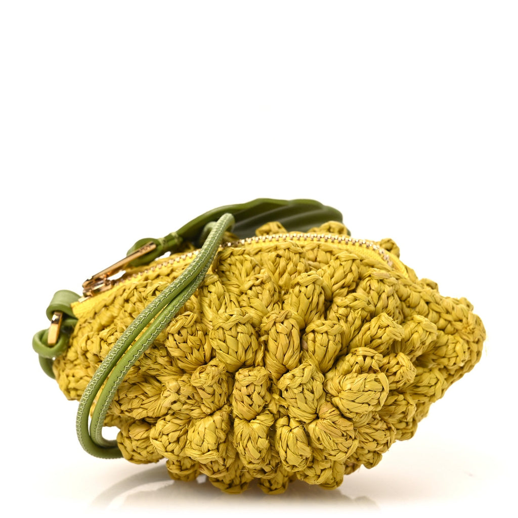 Raffia Calfskin Paula's Ibiza Lemon Coin Case Yellow