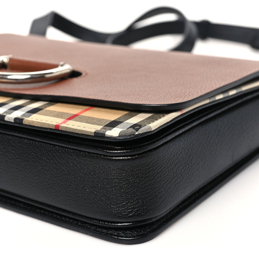 Goatskin Vintage Check Medium D-Ring Bag Tan Black