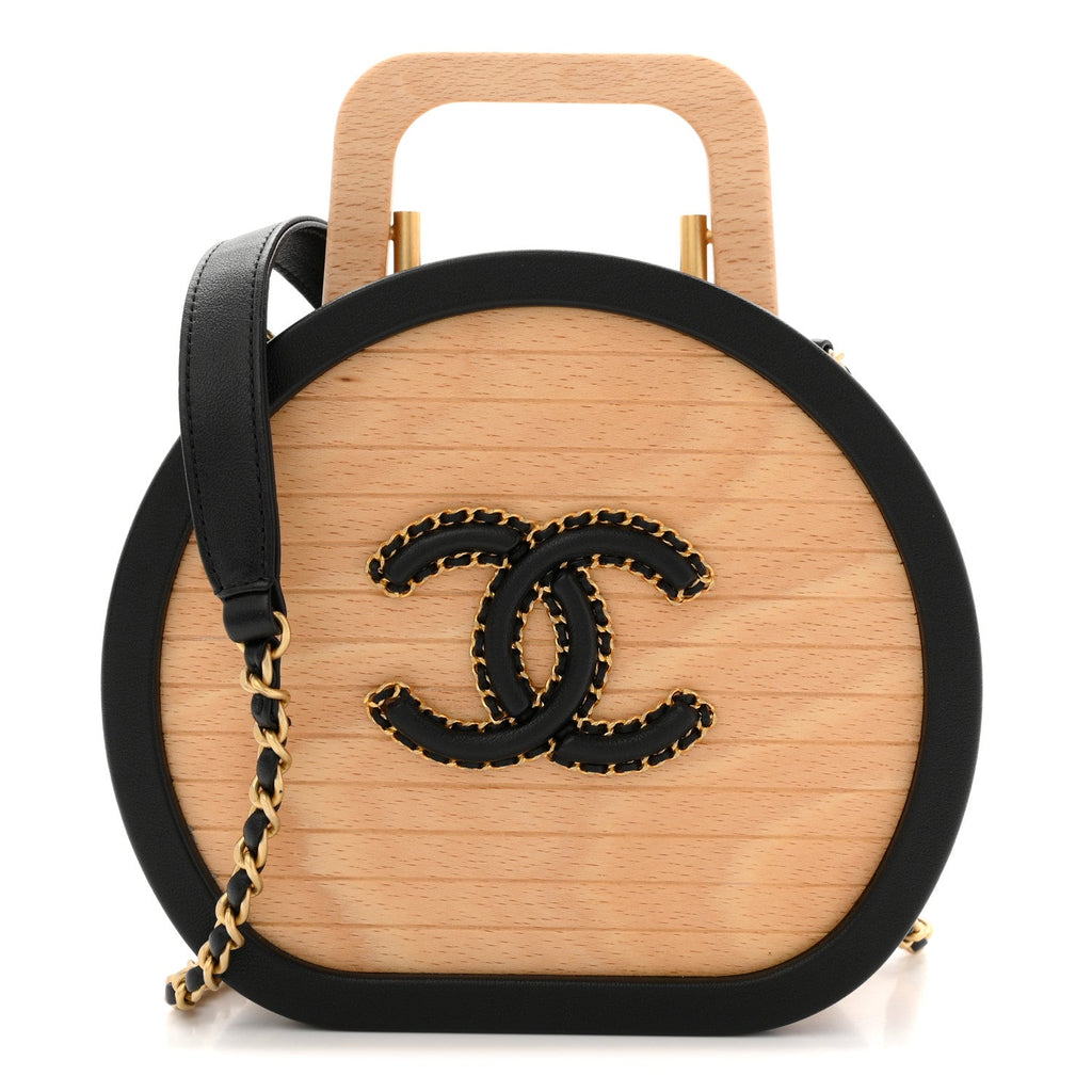 Beech Wood Lambskin Round CC Vanity Case Black