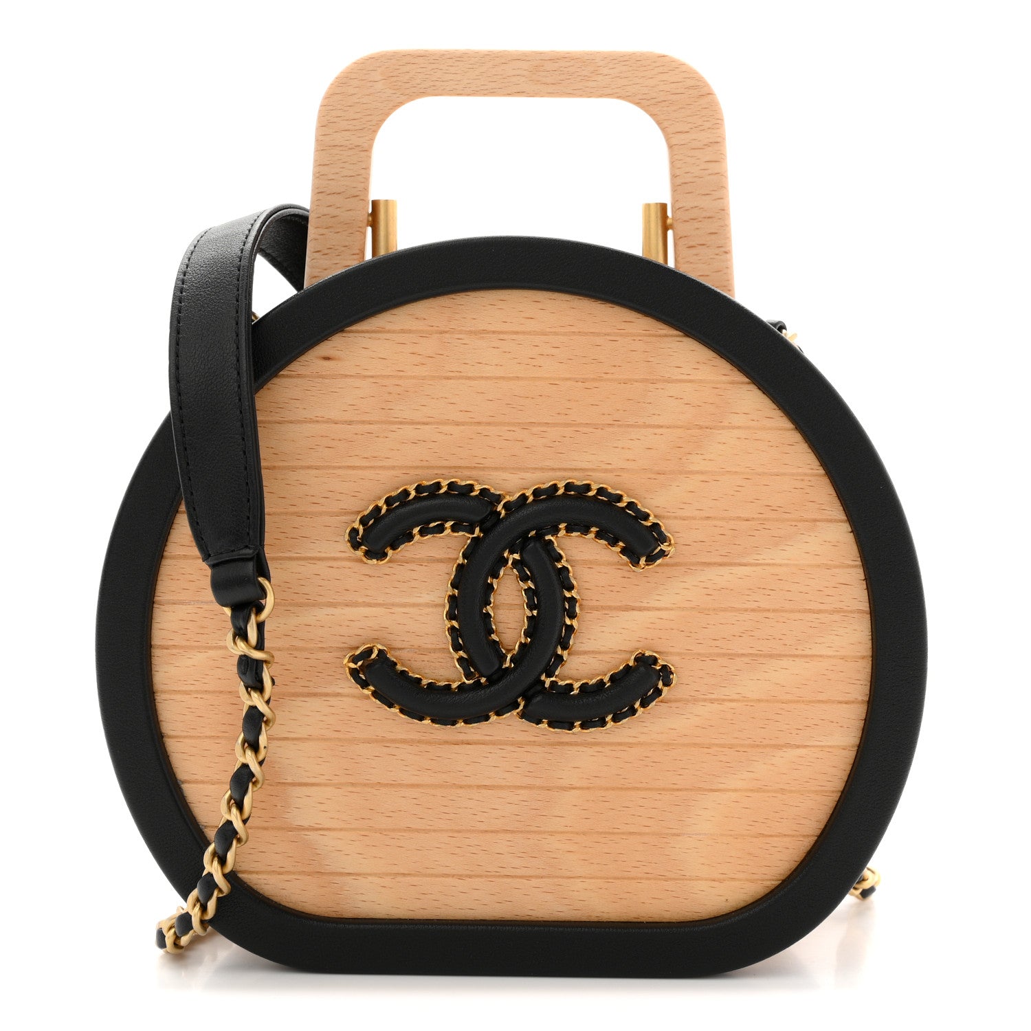 Beech Wood Lambskin Round CC Vanity Case Black