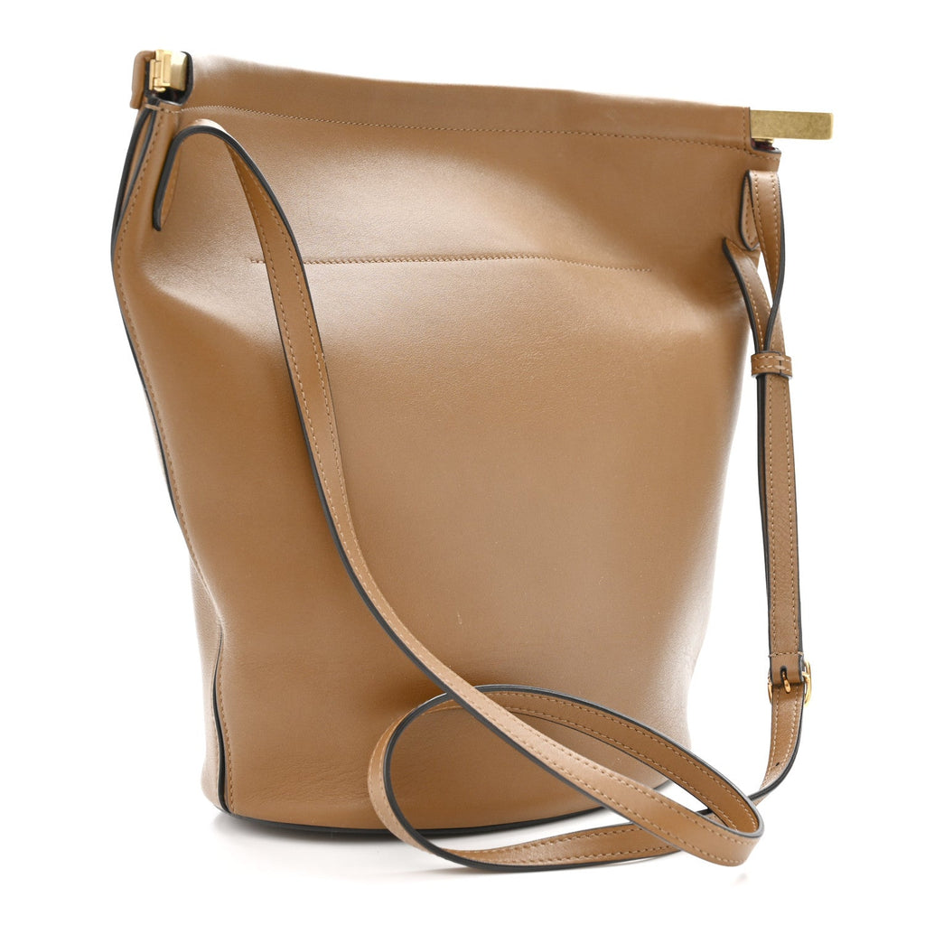 Smooth Calfskin Clasp Bucket Bag Brown