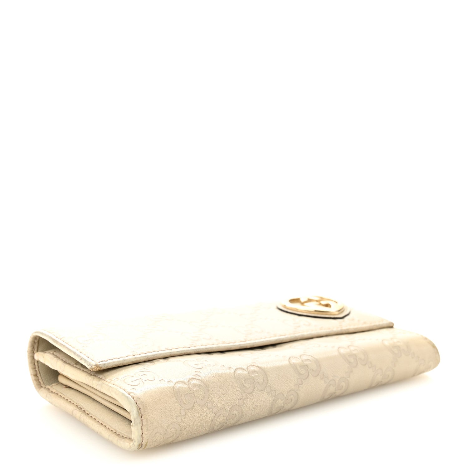 Shangai Calfskin Lovely Heart Continental Wallet Off White