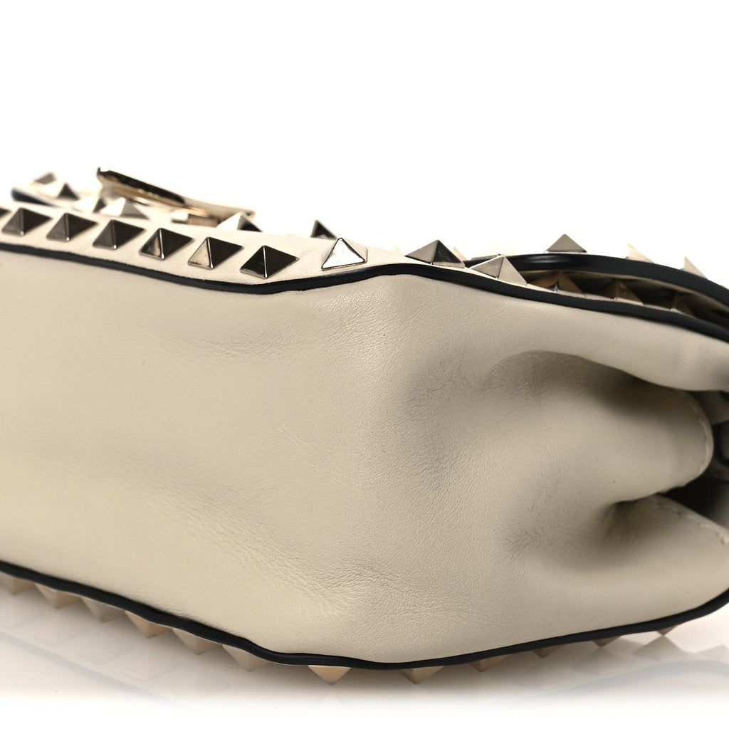 Vitello Small Rockstud Flip Lock Crossbody Bag Light Ivory