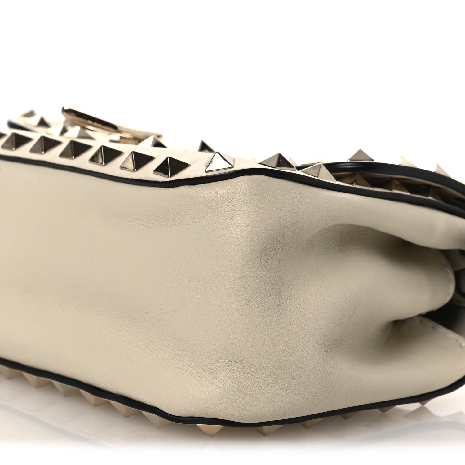 Vitello Small Rockstud Flip Lock Crossbody Bag Light Ivory