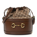 Monogram Textured Calfskin Horsebit 1955 Drawstring Bucket Bag Beige Brown Sugar