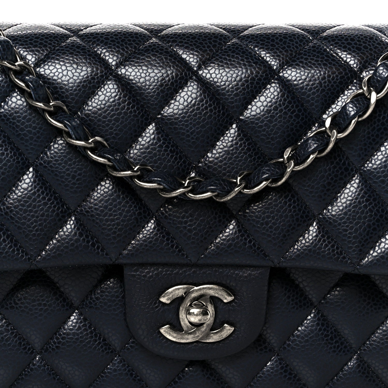 Caviar Quilted Medium Double Flap Navy