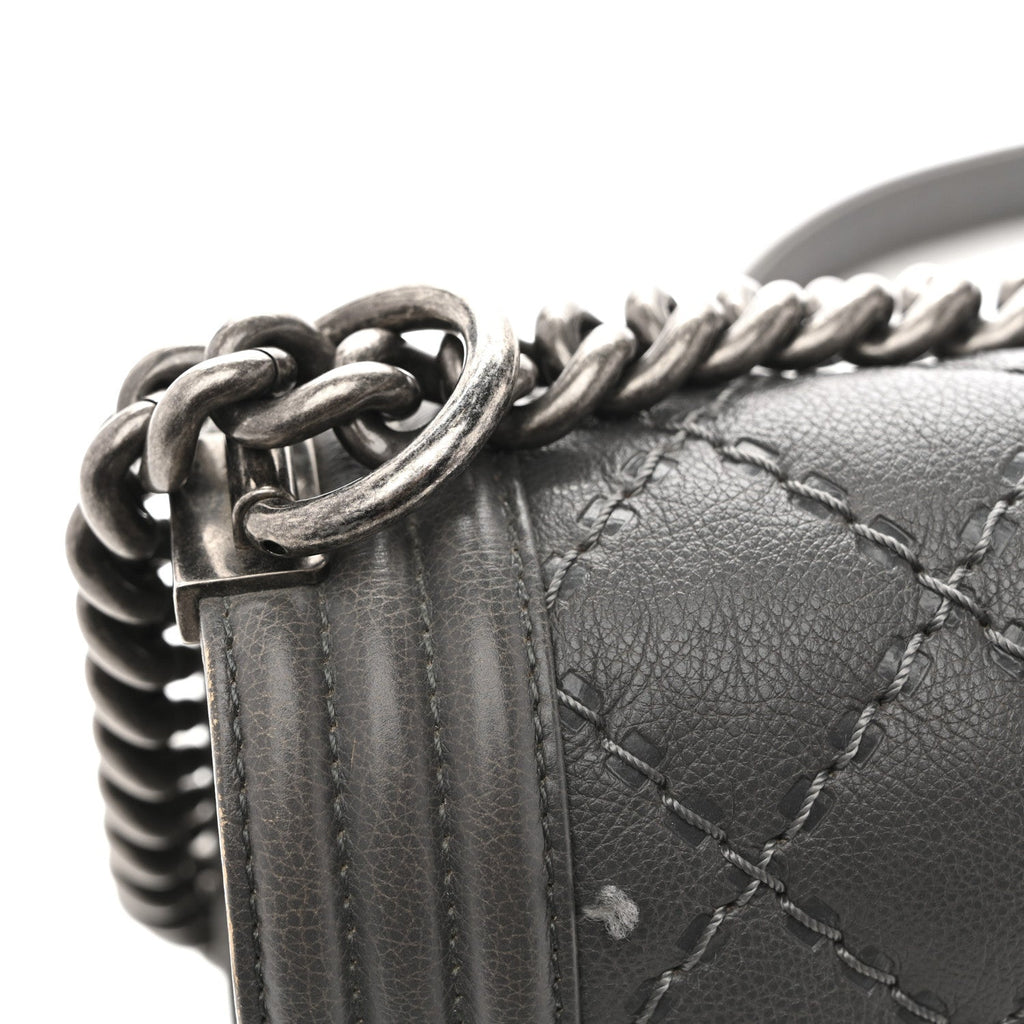 Calfskin Double Stitch Medium Boy Flap Grey