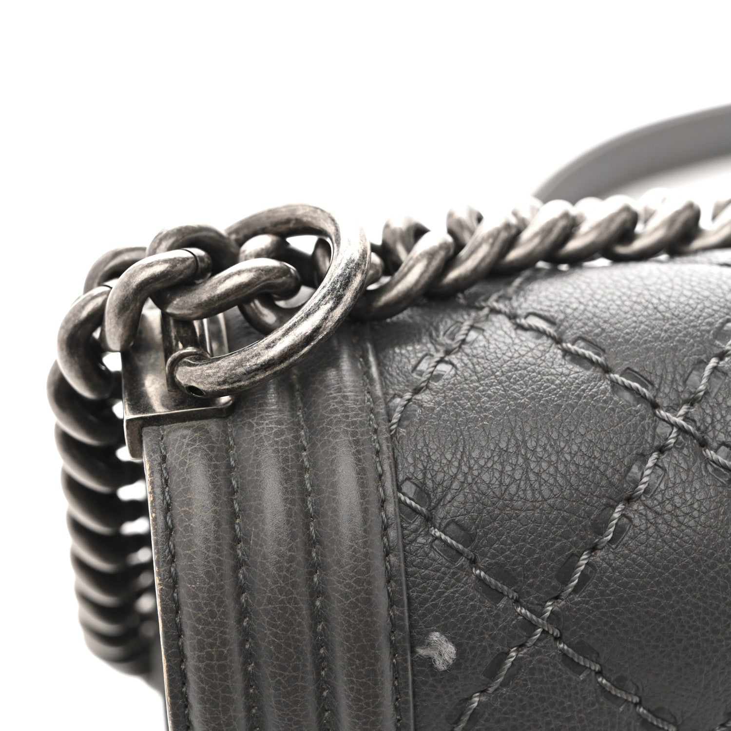 Calfskin Double Stitch Medium Boy Flap Grey