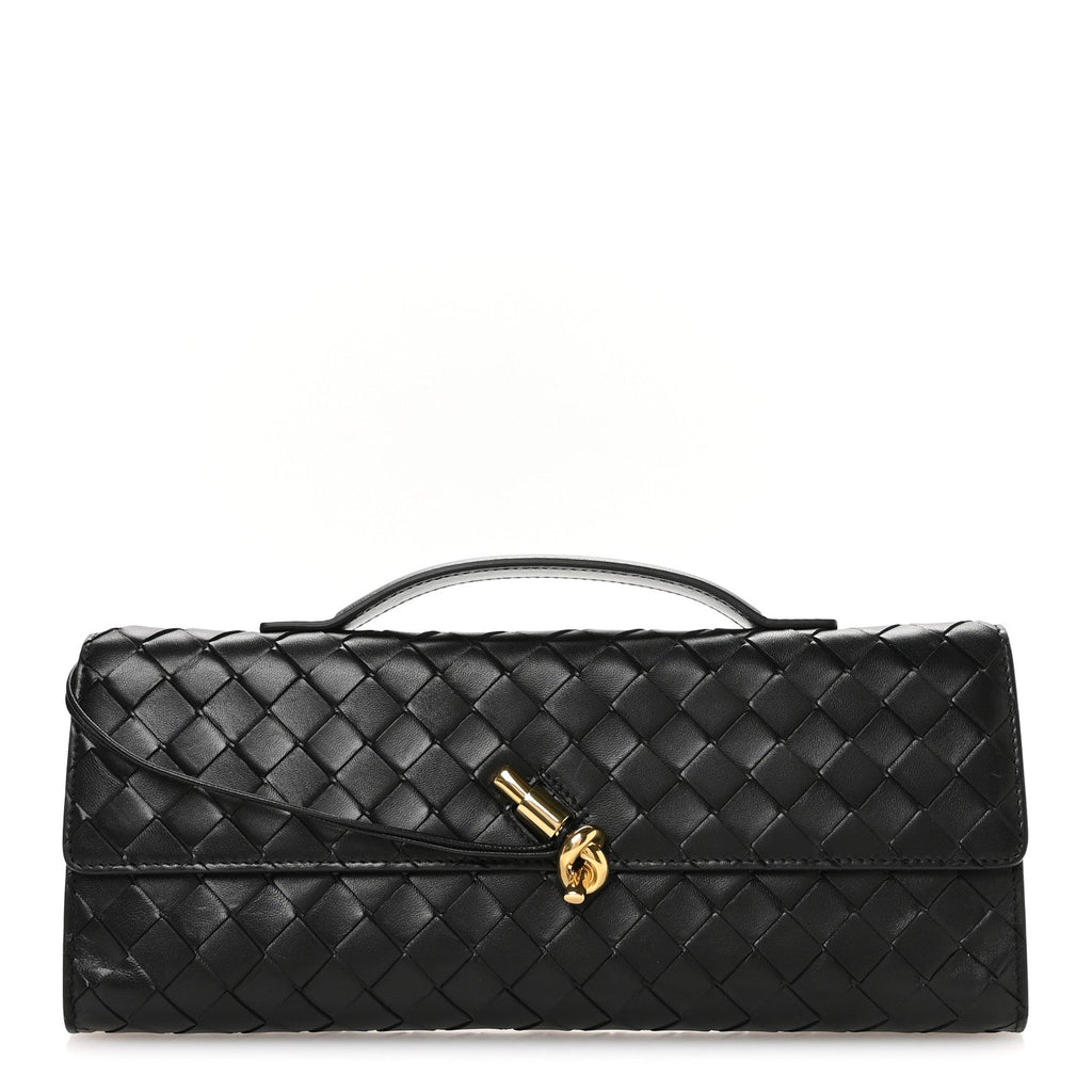 Nappa Intrecciato Long Andiamo Top Handle Clutch Black