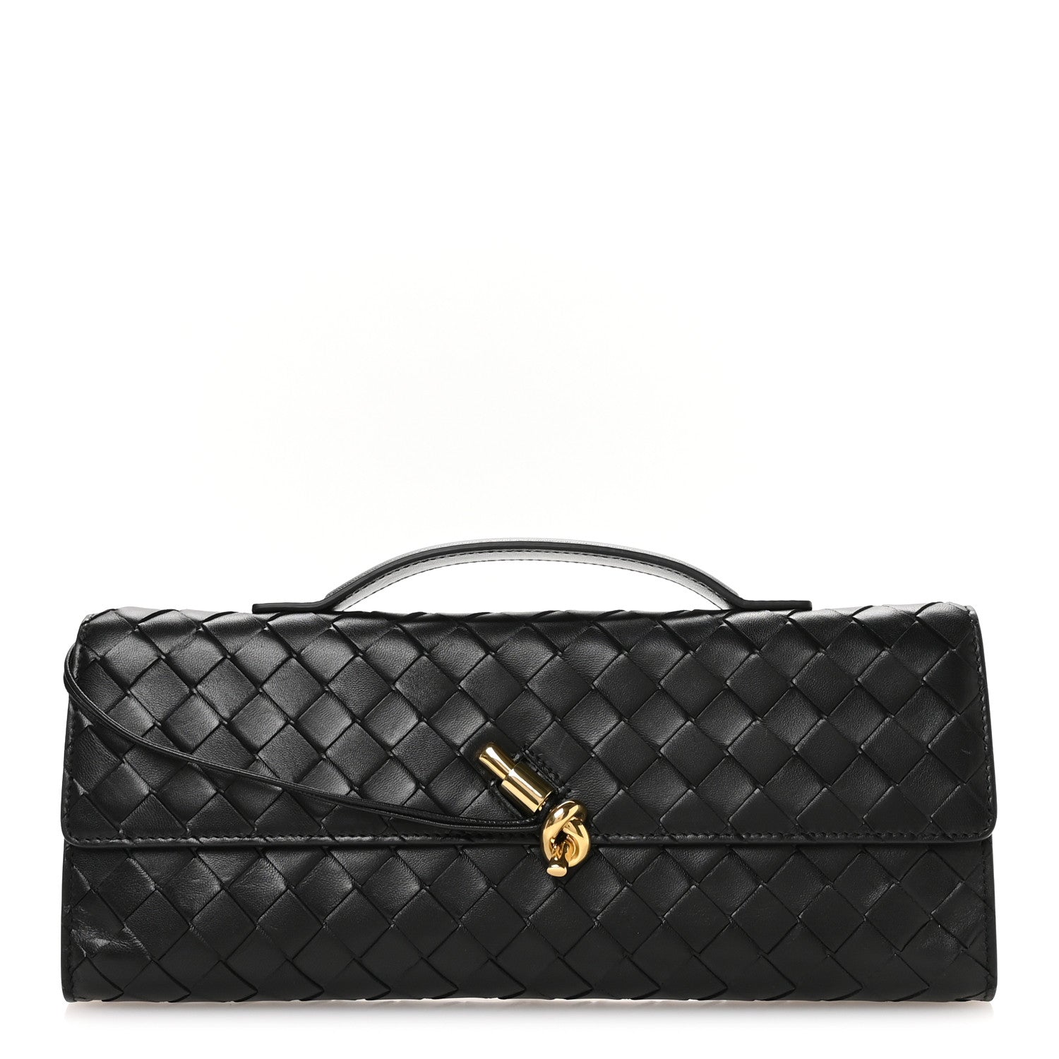 Nappa Intrecciato Long Andiamo Top Handle Clutch Black