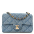 Printed Denim Quilted Mini Rectangular Flap Light Blue