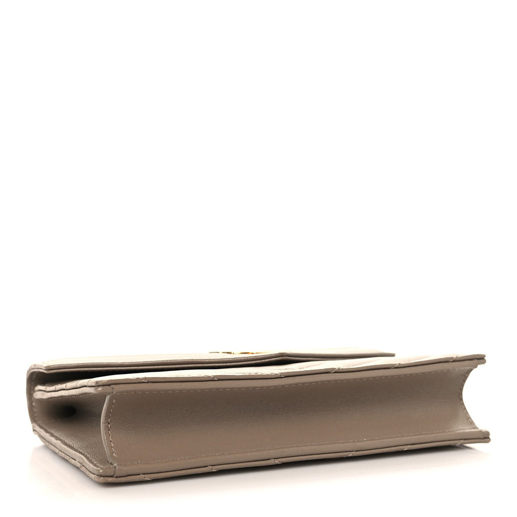 Lambskin Matelasse Chevron Monogram Envelope Chain Wallet Dusty Grey