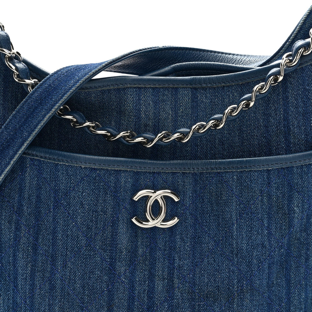 Denim Quilted Jungle Stroll Hobo Bag Blue