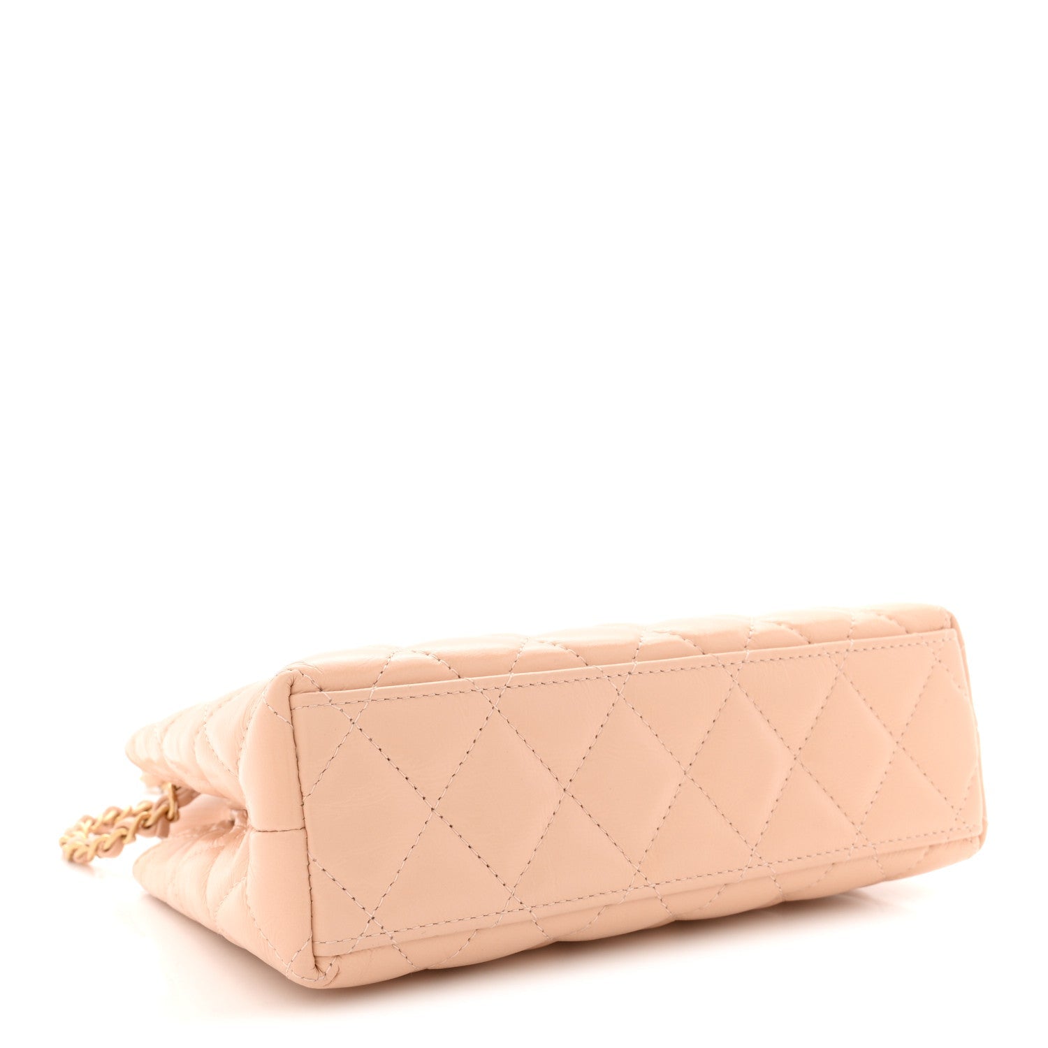 Shiny Aged Calfskin Quilted Nano Kelly Shopper Beige
