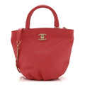 Calfskin Stitched Chain Bucket Bag Coral