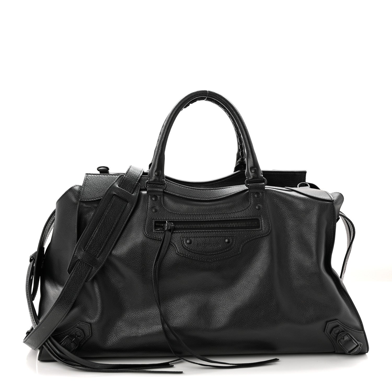 Grained Calfskin Neo Classic Black Hardware Large Top Handle Bag Black