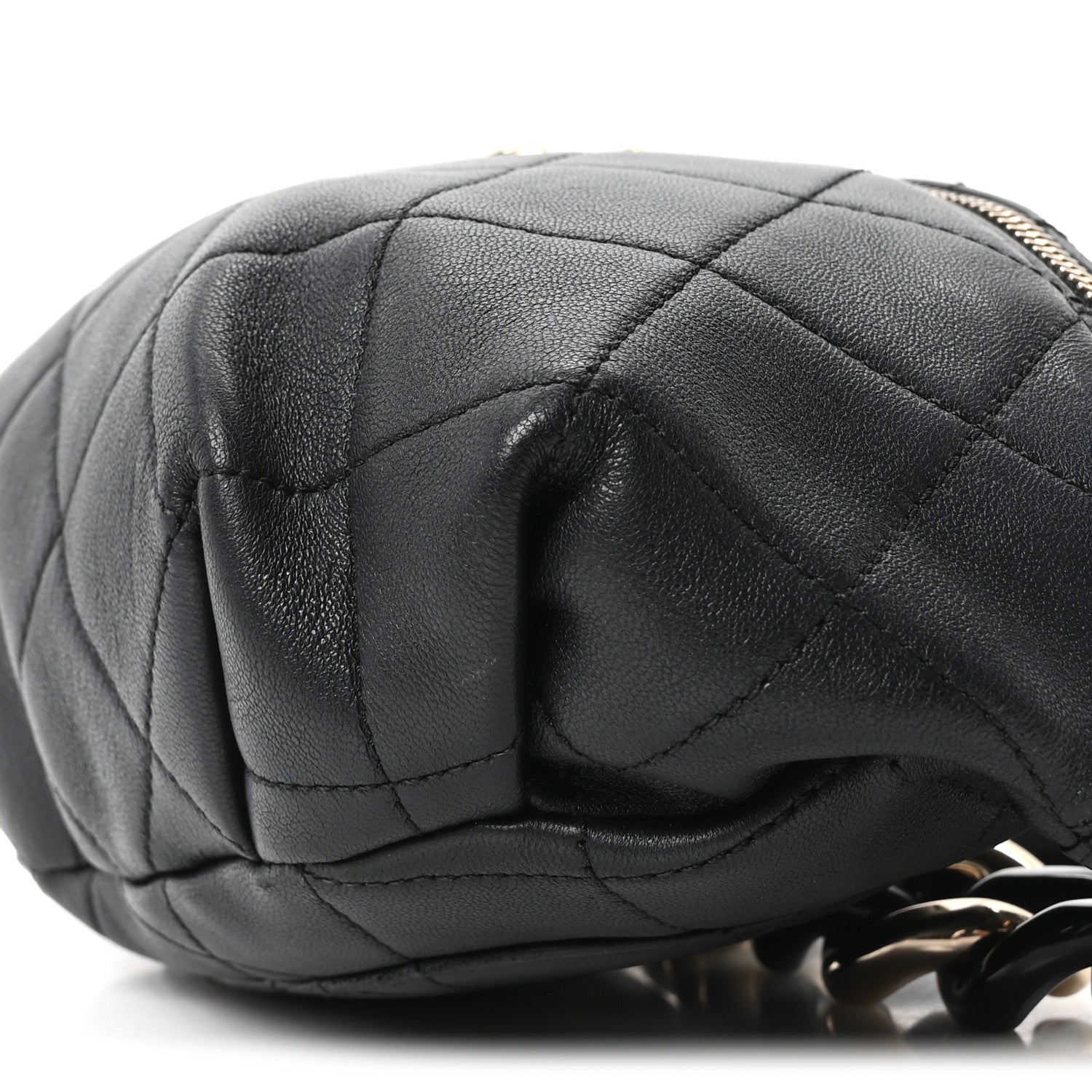 Lambskin Quilted Resin Bi-Color Waist Bag Fanny Pack Black