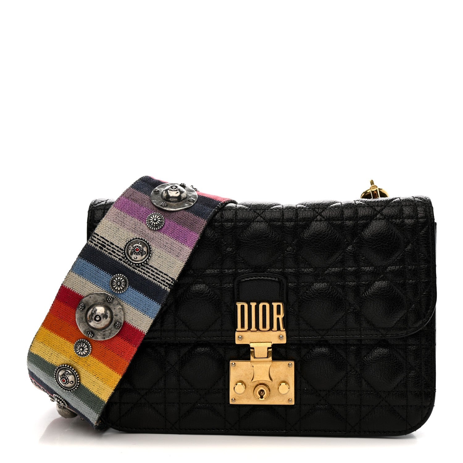 Lambskin Cannage Large Dioraddict Flap J’Adior Strap Black