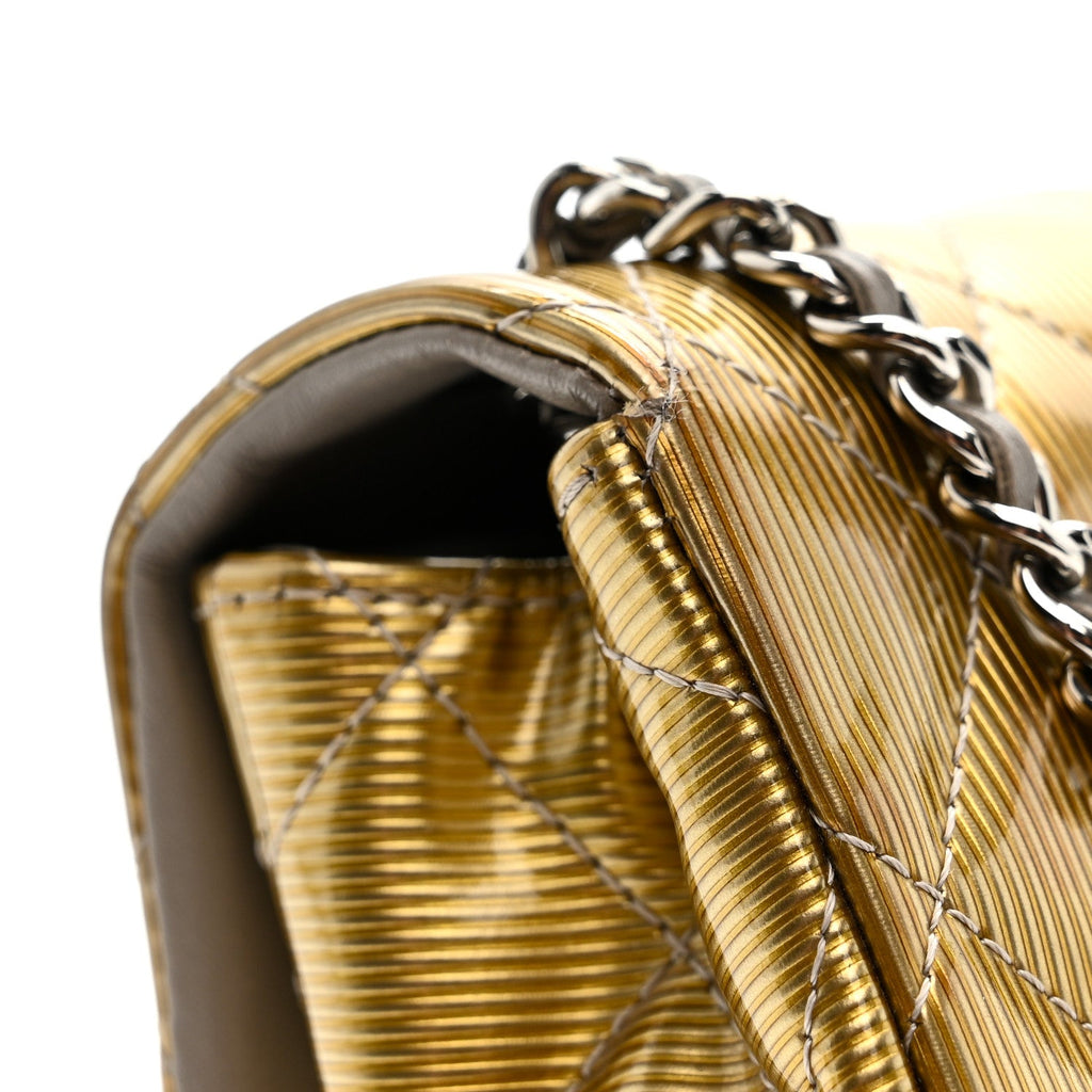 Striated Patent Quilted Extra Mini Rectangular Flap Gold