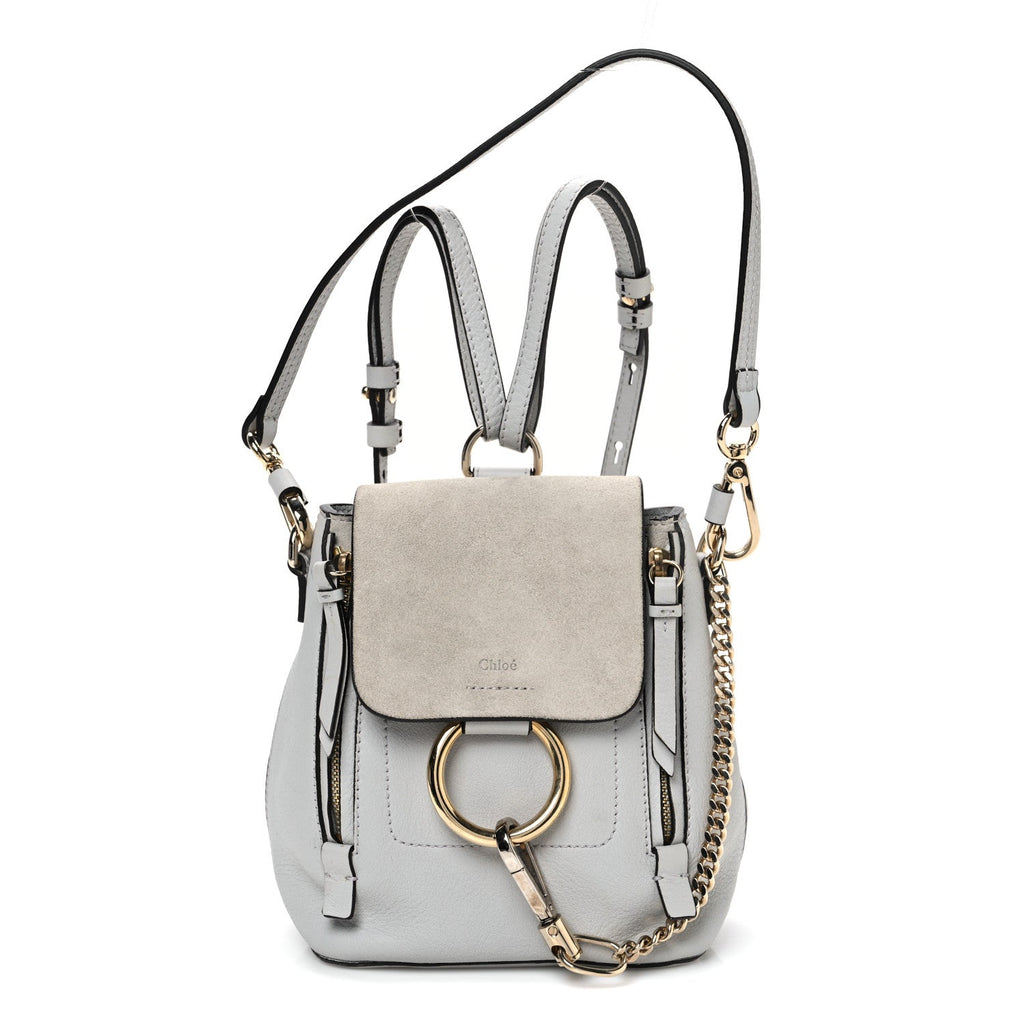 Suede Calfskin Mini Faye Backpack Silver Blue