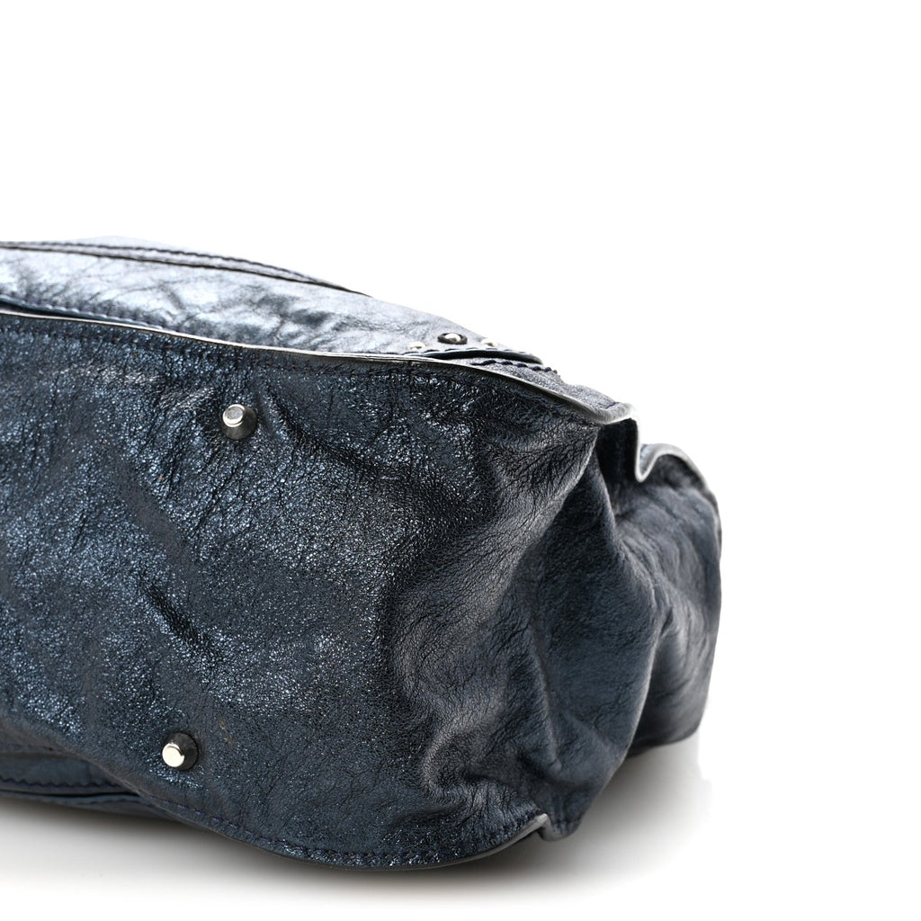 Metallic Calfskin Large Paddington Tote Blue
