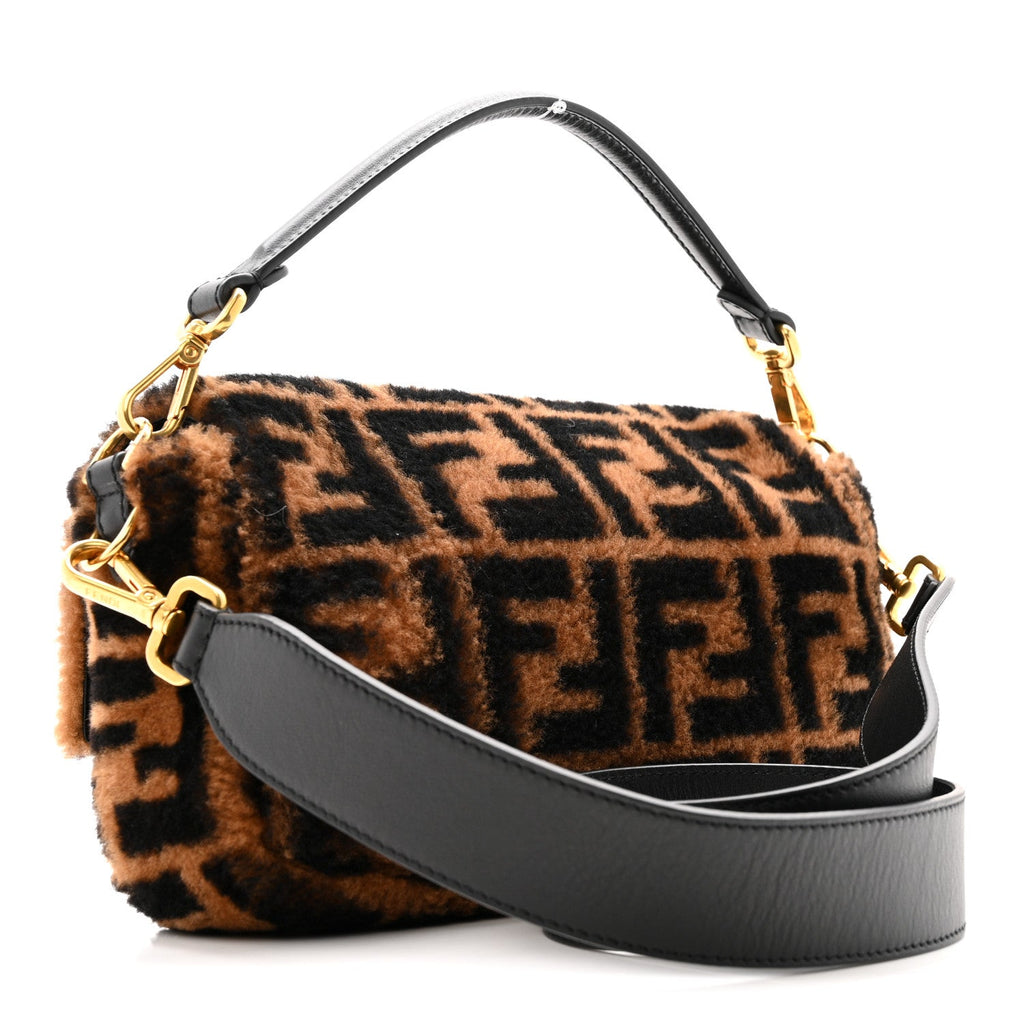 Shearling Vitello Dolce Macro FF 1974 Baguette Tobacco Black
