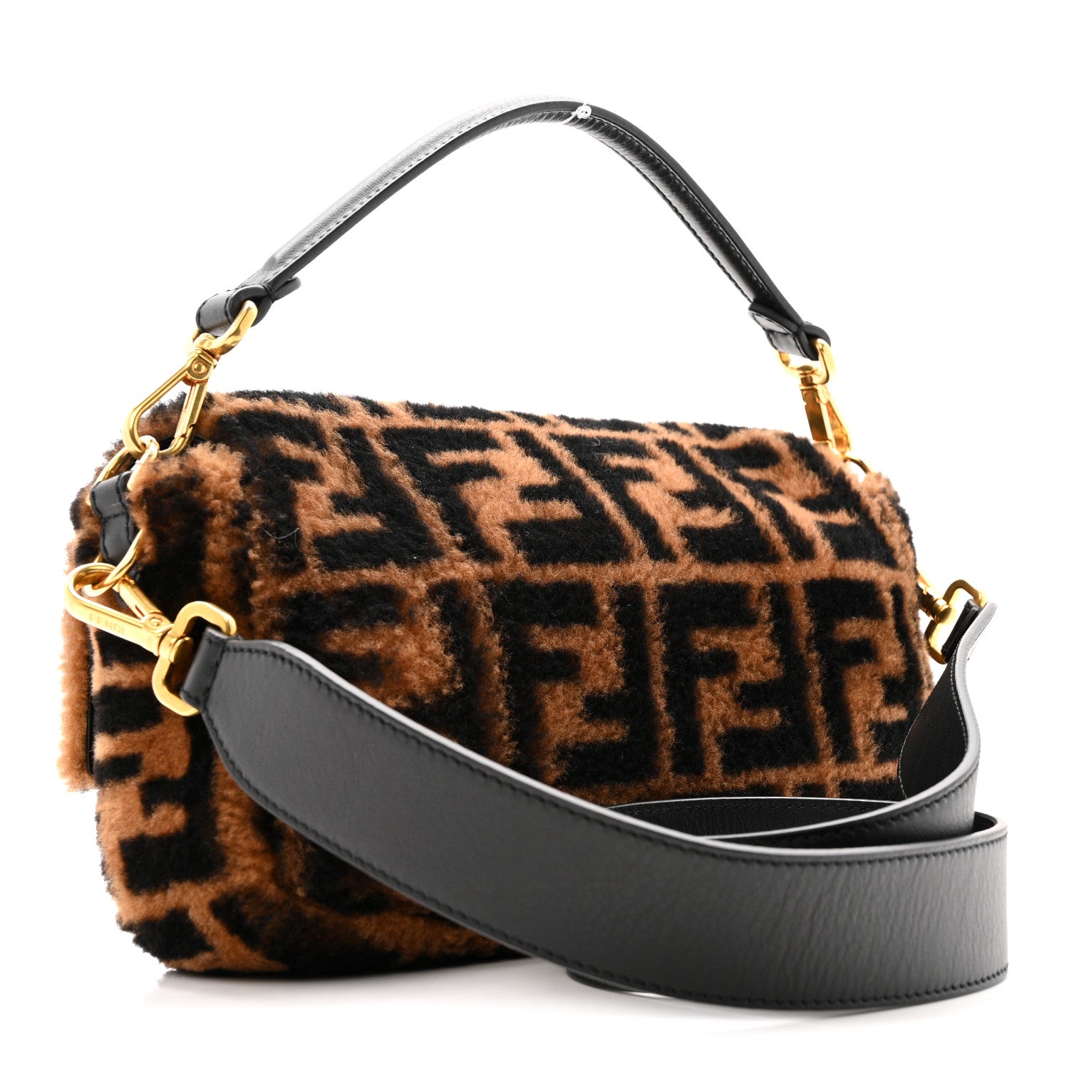 Shearling Vitello Dolce Macro FF 1974 Baguette Tobacco Black