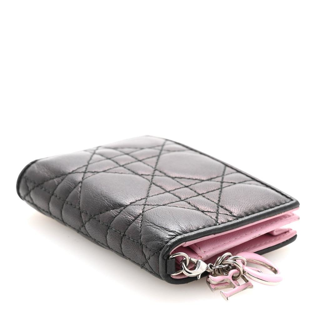 Lambskin Cannage Bi-Color Small Lady Dior Flap  Holder Black Pink