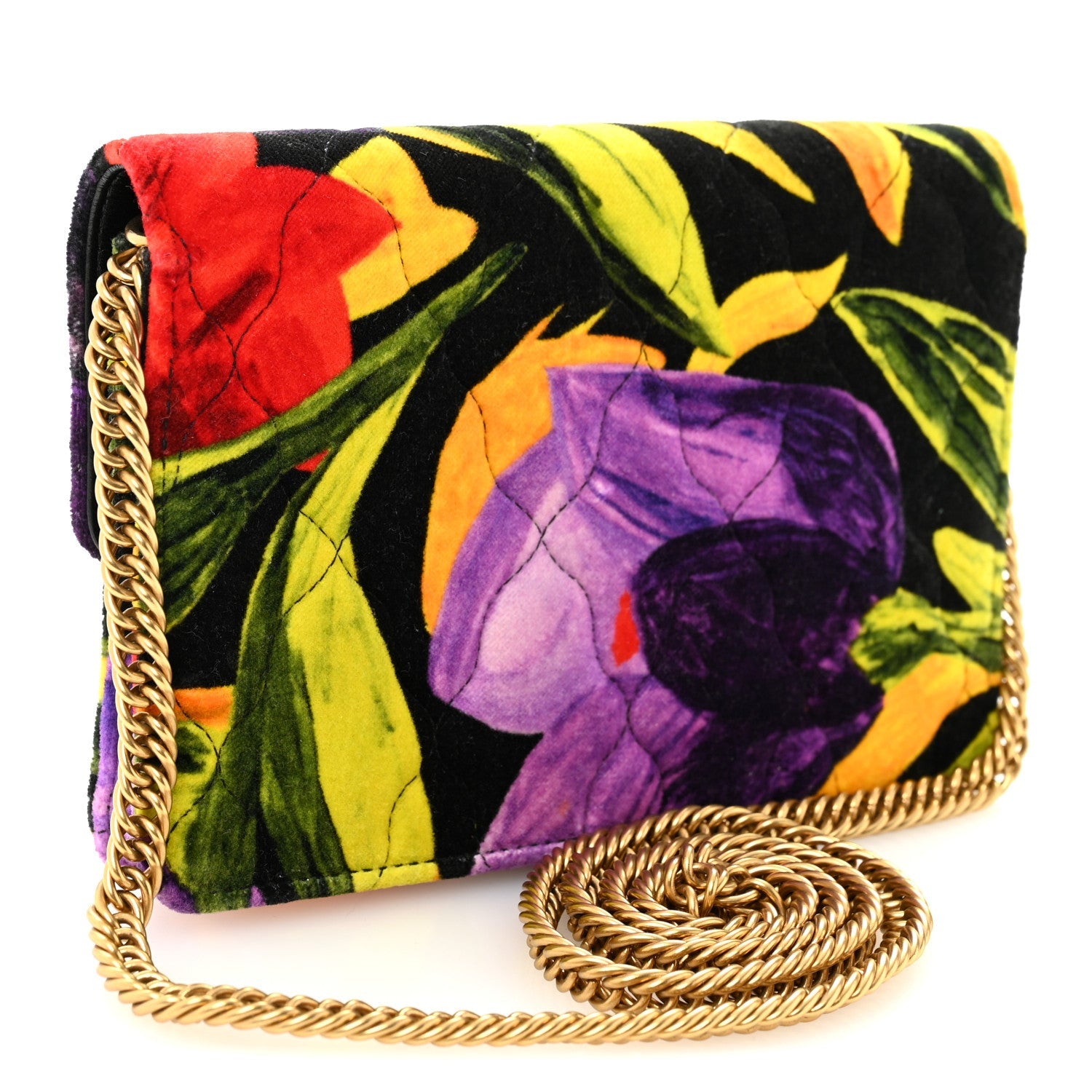 Velvet Floral Quilted BB Wallet On Chain Multicolor