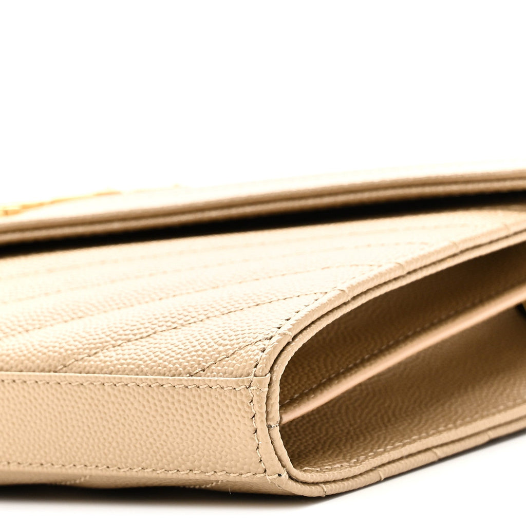 Grain De Poudre Matelasse Chevron Monogram Chain Wallet Dark Latte