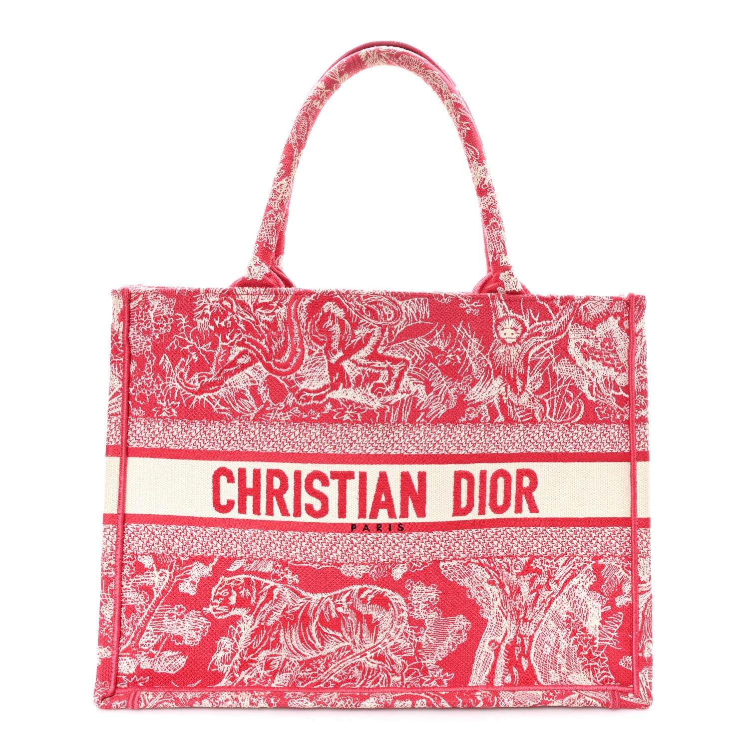Canvas Embroidered Medium Dioriviera Toile De Jouy Book Tote Raspberry