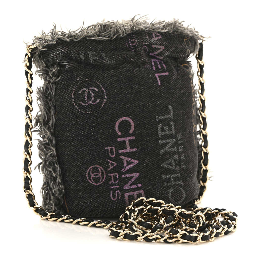 Denim Quilted Mood Mini Bucket With Chain Black Multicolor