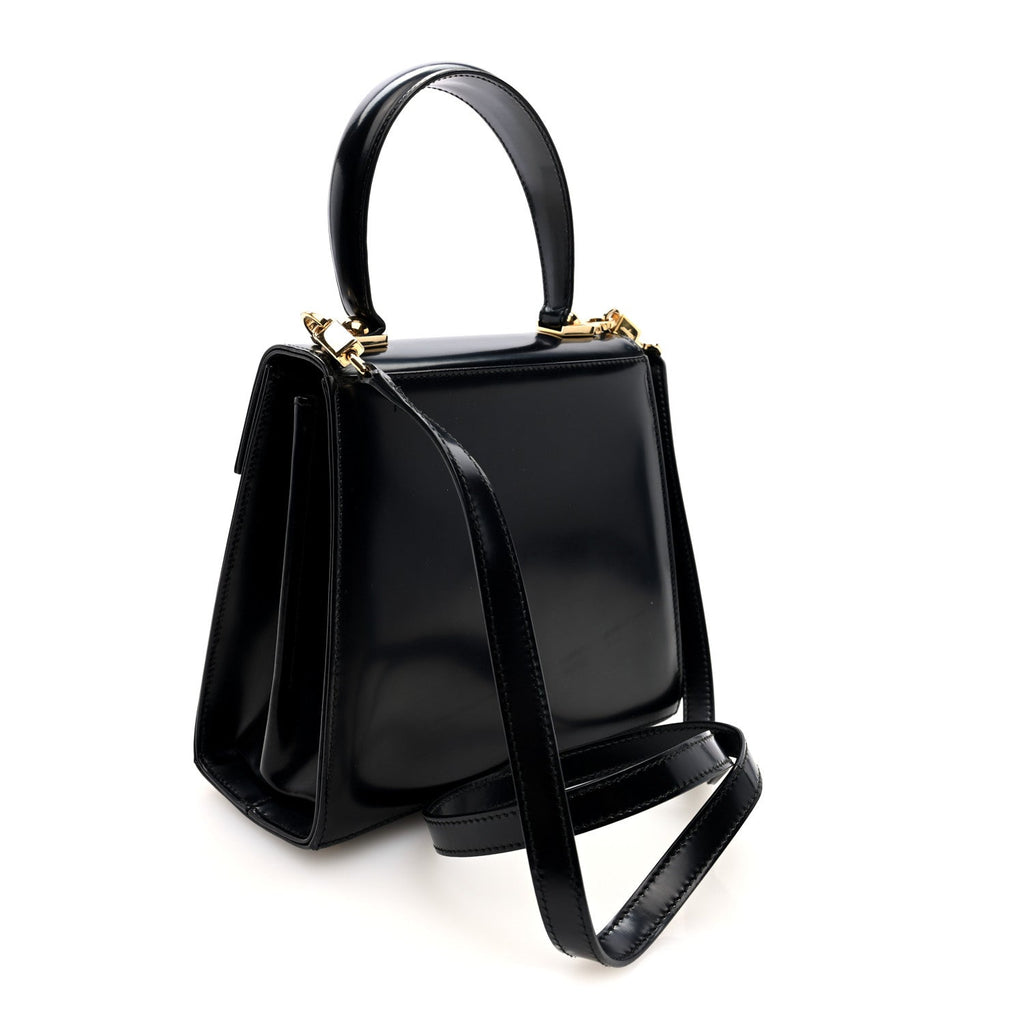 Hammered Calfskin Small Iconic Top Handle Bag Black