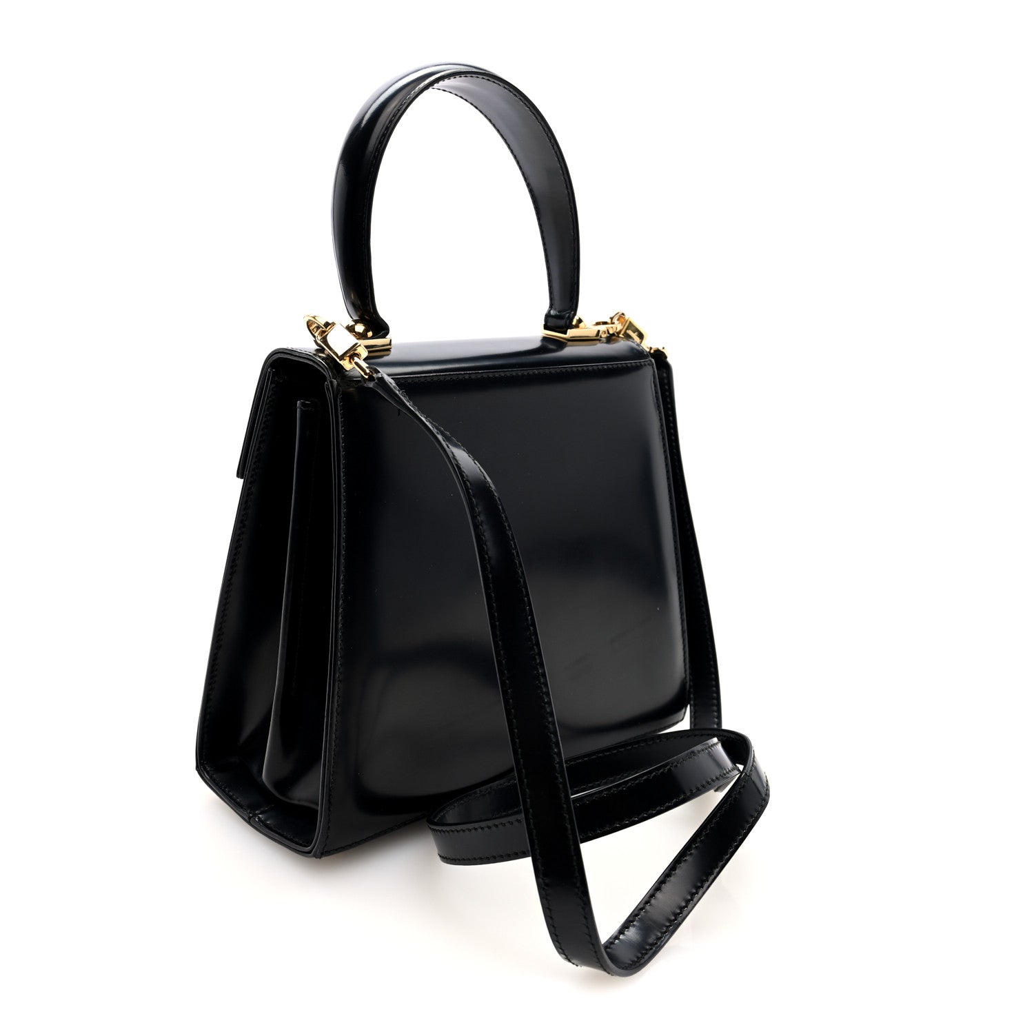 Hammered Calfskin Small Iconic Top Handle Bag Black