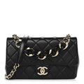 Lambskin Quilted Resin Bi-Color Chain Flap Bag Black