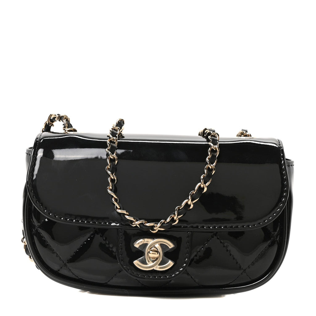 Patent Calfskin Quilted Mini Flap Black