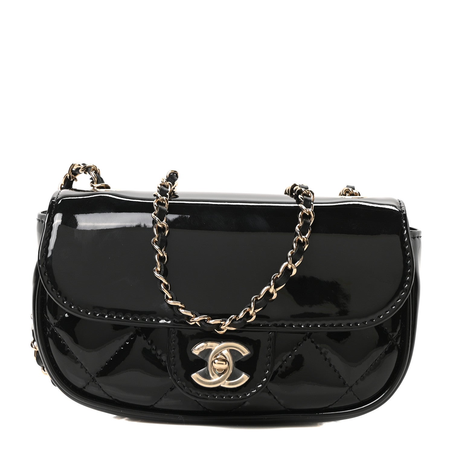 Patent Calfskin Quilted Mini Flap Black