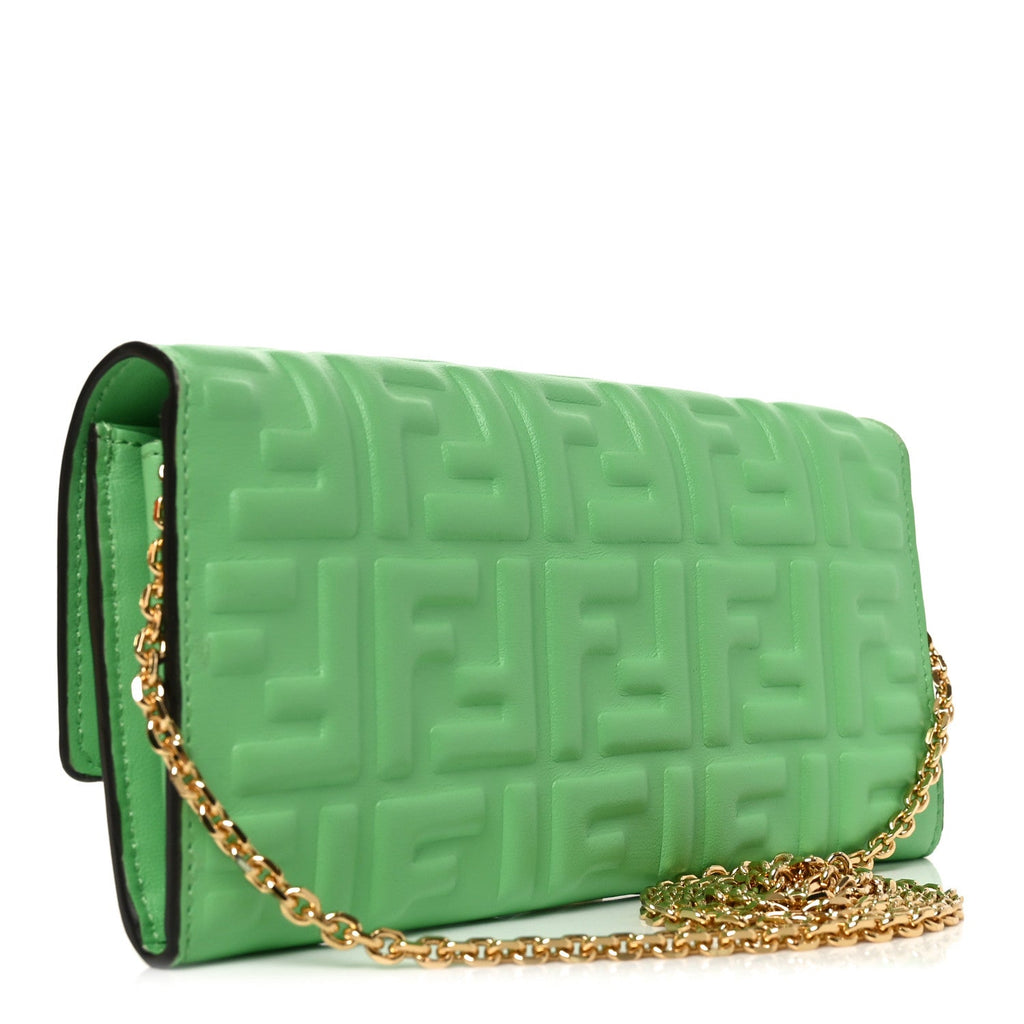 Nappa Matisse FF Embossed Continental Wallet On Chain Edamame