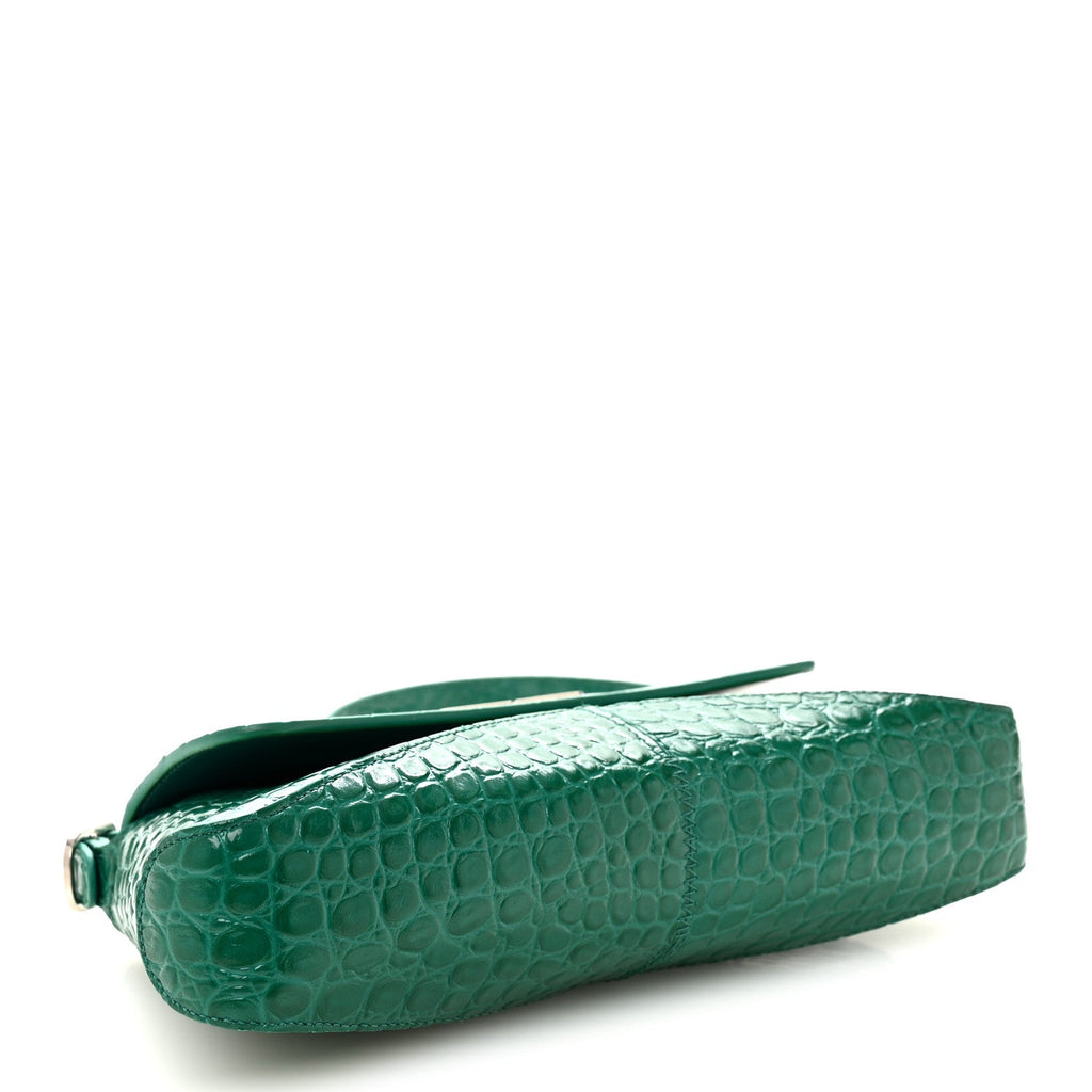 Shiny Super Supple Calfskin Crocodile Embossed Small XX Flap Stretch Bag Jade
