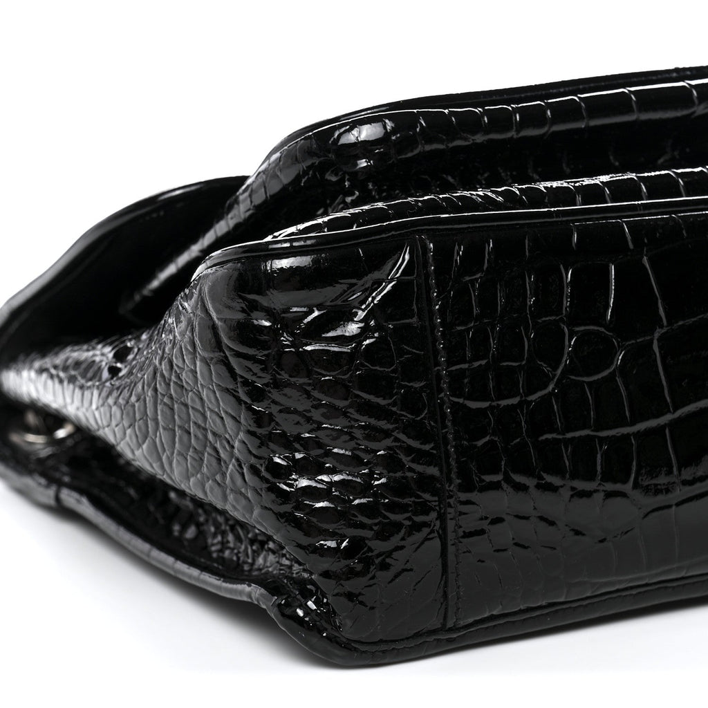 Patent Crocodile Embossed Lambskin Monogram Medium Niki Chain Satchel Black