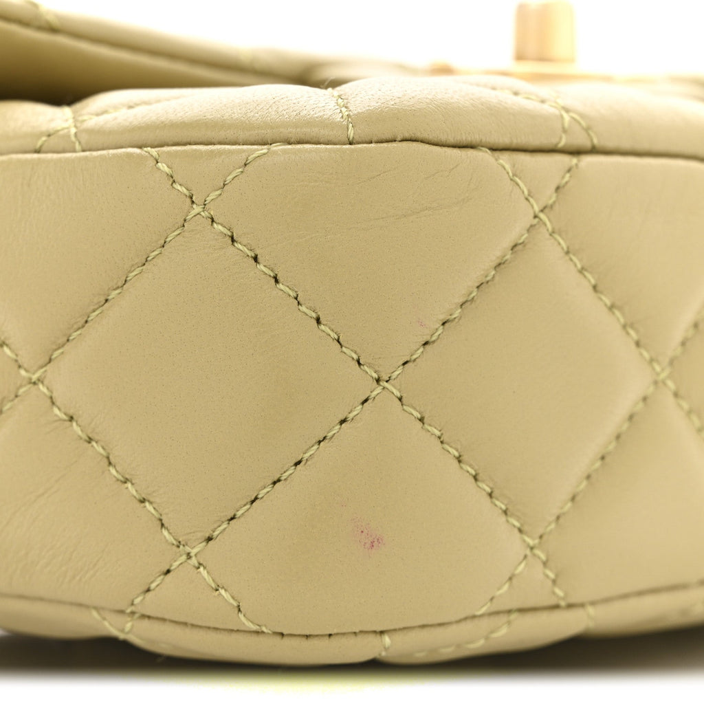 Lambskin Enamel Quilted Mini Coco Hearts Square Flap Light Green