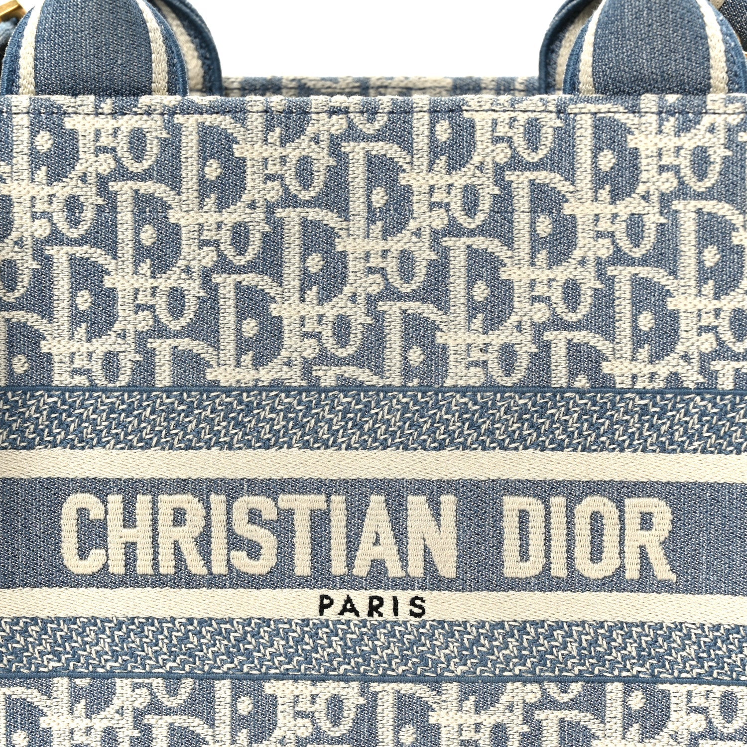 Oblique Chambray Calfskin Small Book Tote With Strap Blue Latte