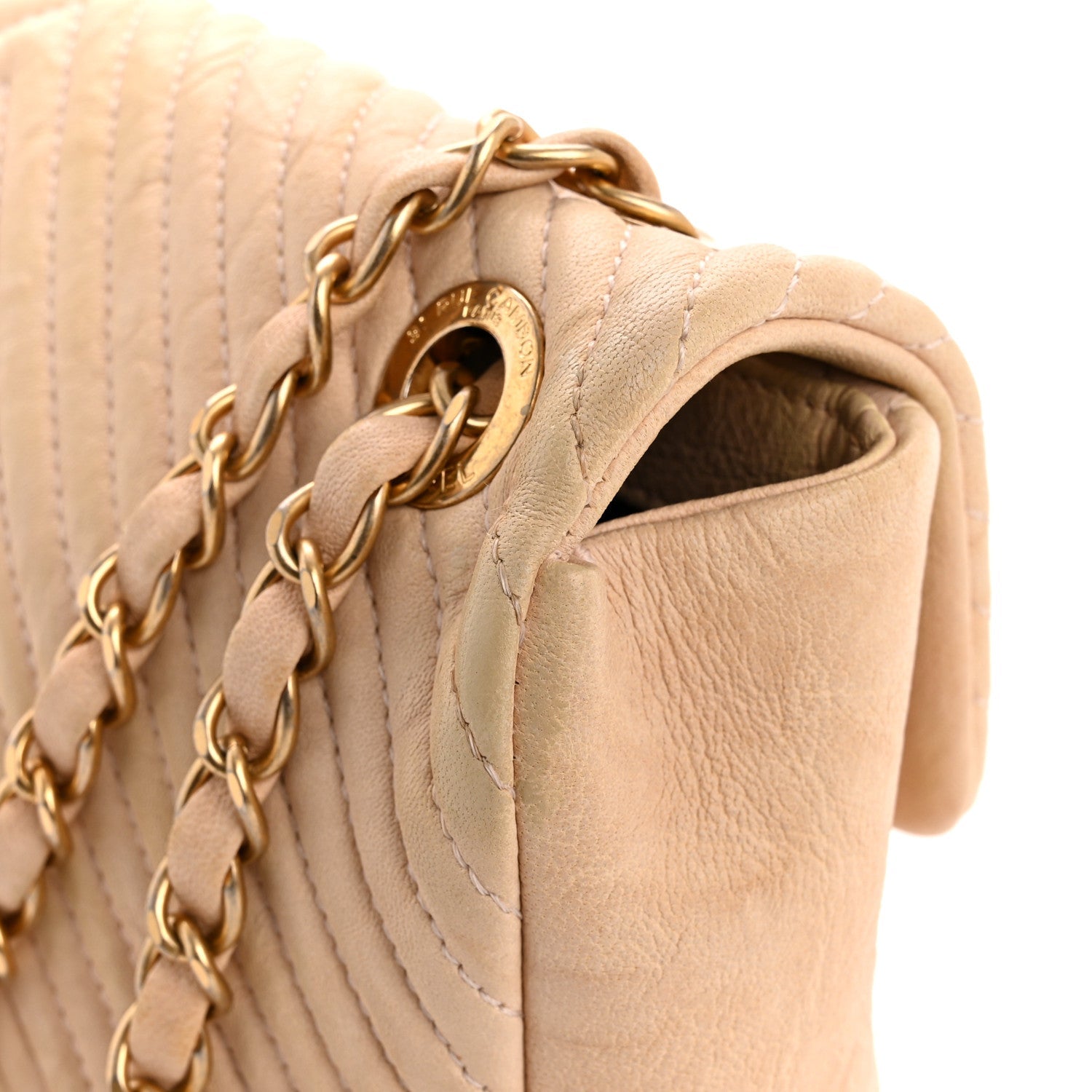 Calfskin Chevron Small Surpique Flap Beige