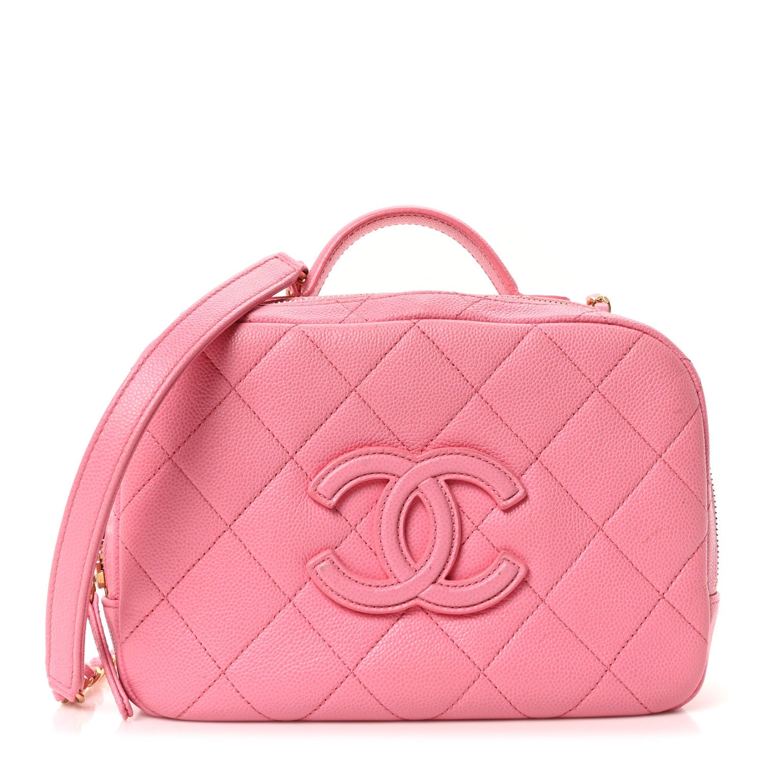 Caviar Quilted CC Small Top Handle Vanity Case Pink